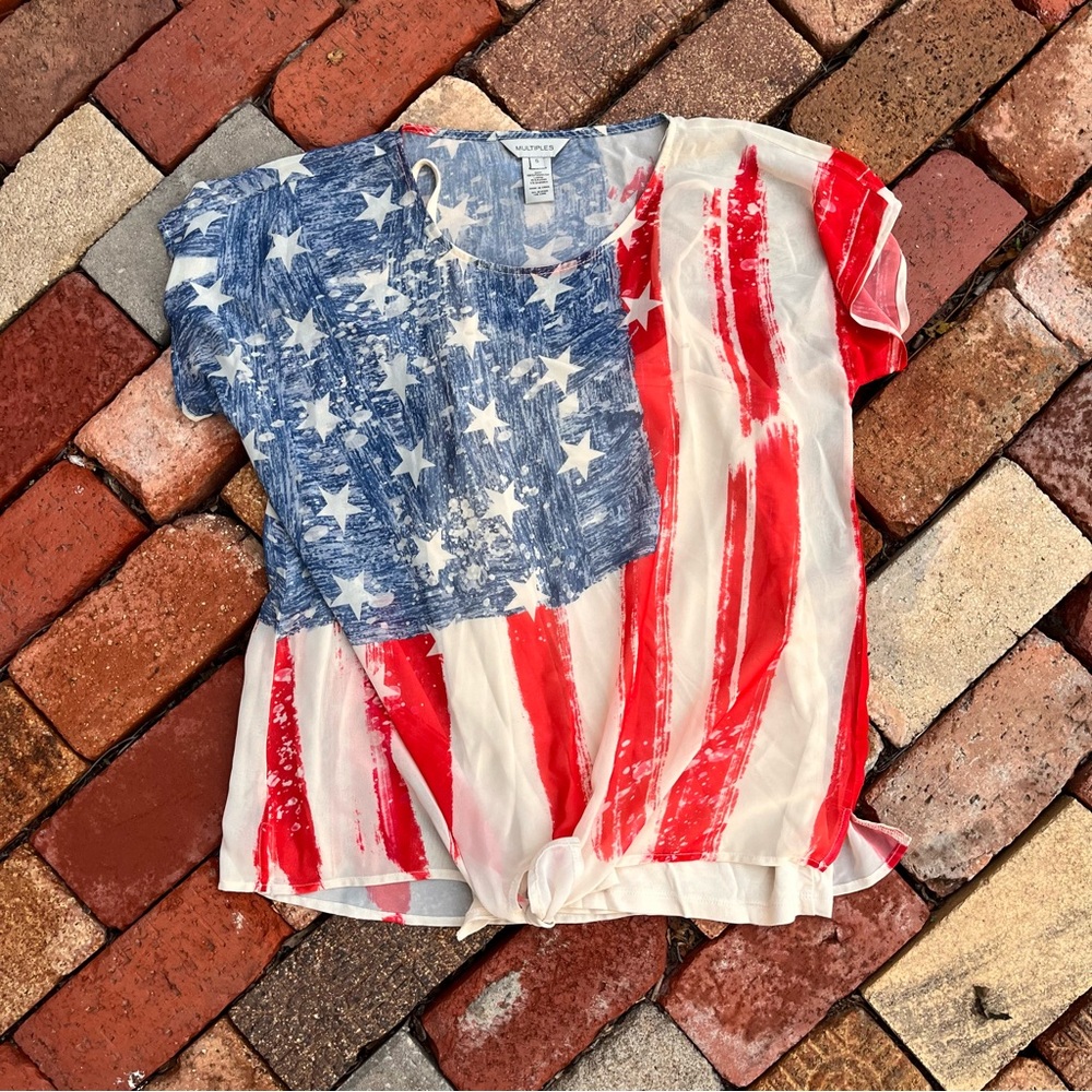 Multiples American Flag Print Top